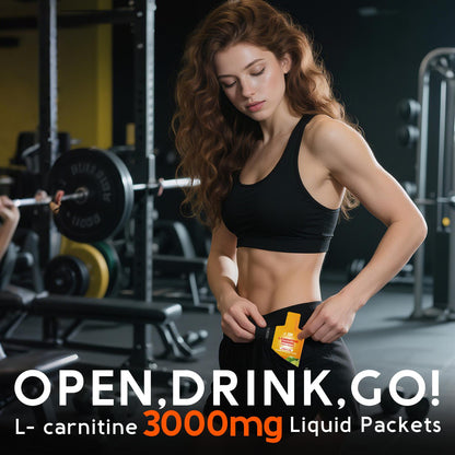 L-Carnitine Liquid 3000 mg Supplement with Green Tea Extract & Taurine - Energy & Muscle Recovery Support - 30 Liquid Packs