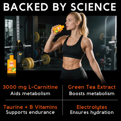 L-Carnitine Liquid 3000 mg Supplement with Green Tea Extract & Taurine - Energy & Muscle Recovery Support - 30 Liquid Packs
