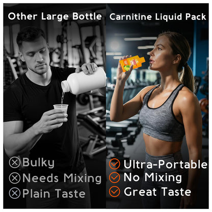 L-Carnitine Liquid 3000 mg Supplement with Green Tea Extract & Taurine - Energy & Muscle Recovery Support - 30 Liquid Packs